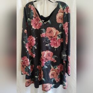By & By Gray and Pink Floral Long Sleeve I